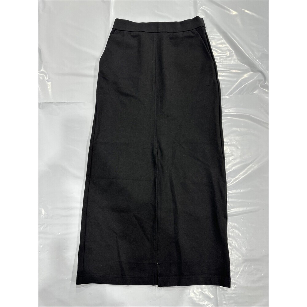 Eileen Fisher Skirt Women S Black Stretch Elastic Waist Front Slit A-Line CEB296